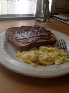 The eggs are just for protein. The French toast is really the highlight here.