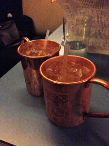 Moscow Mules. Vodka, ginger beer, and lime. So refreshing!
