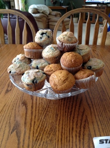 A scene of quiet and breakfast the day before Thanksgiving. Pumpkin and blueberry muffins!